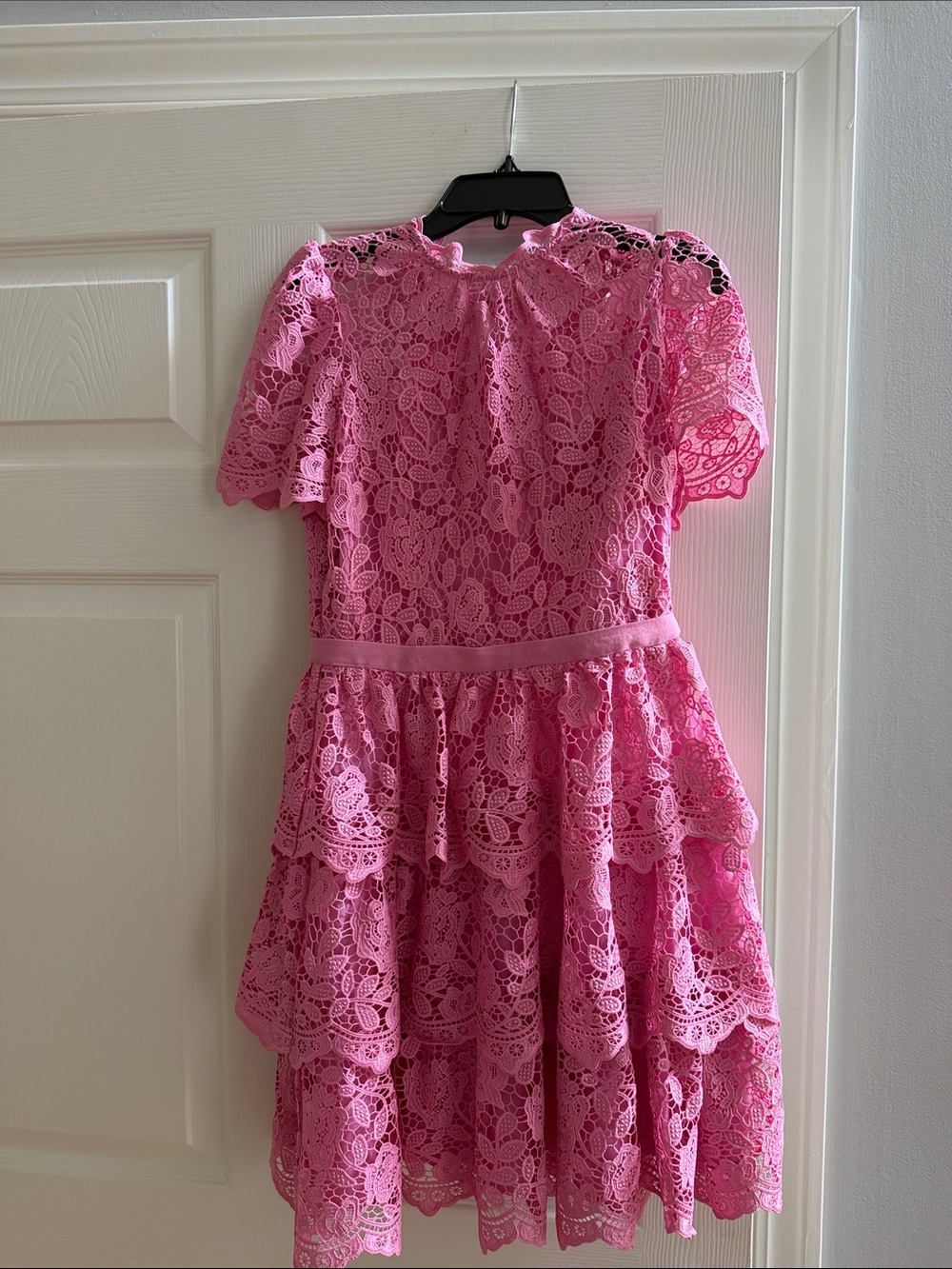 Tween Marlow Pink Lace Tiered Dress with Scalloped Sleeves.